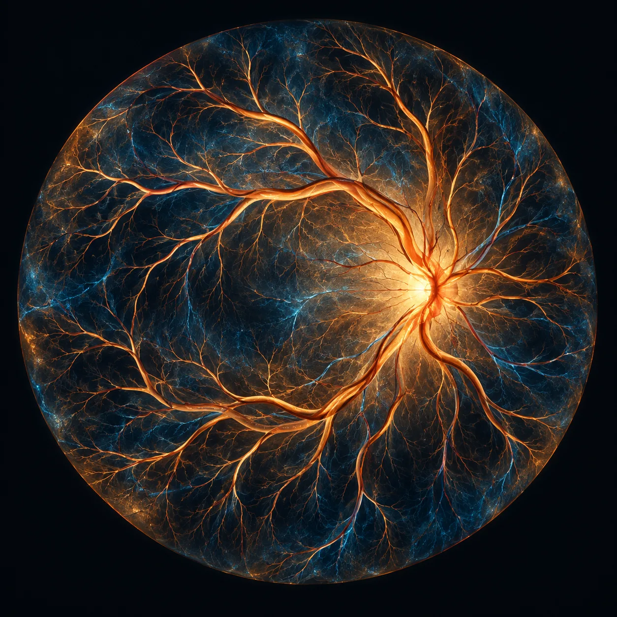 Retinal blood vessels branching from the optic disc